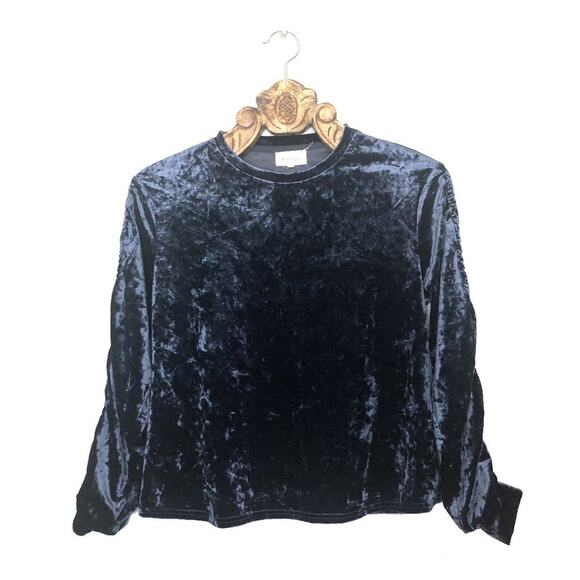 MELLO DAY Nordstrom Blue Crushed Velvet Top Ruched Long Sleeve Small - Picture 1 of 6